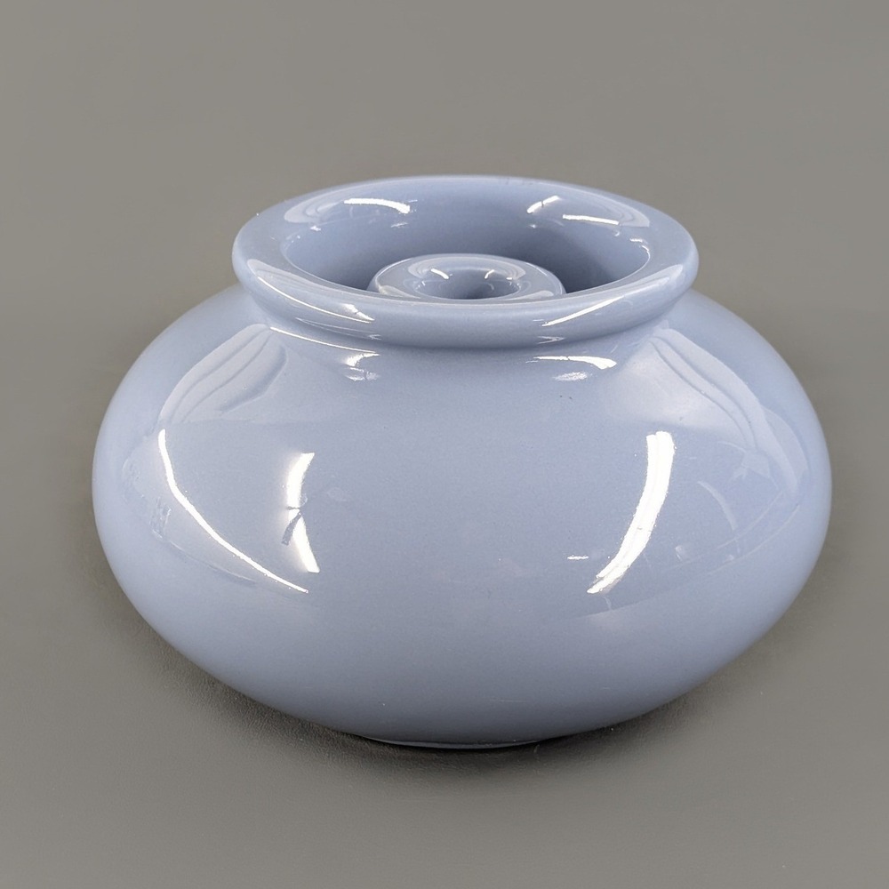 Blue Ceramic Taper Candle Holder Round Bulbous Glossy Periwinkle Glaze
